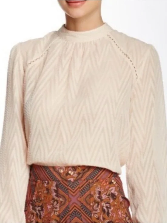 Free People Blush Textured Blouse Size M Sheer Boho Prairie Romantic Top - Picture 1 of 6